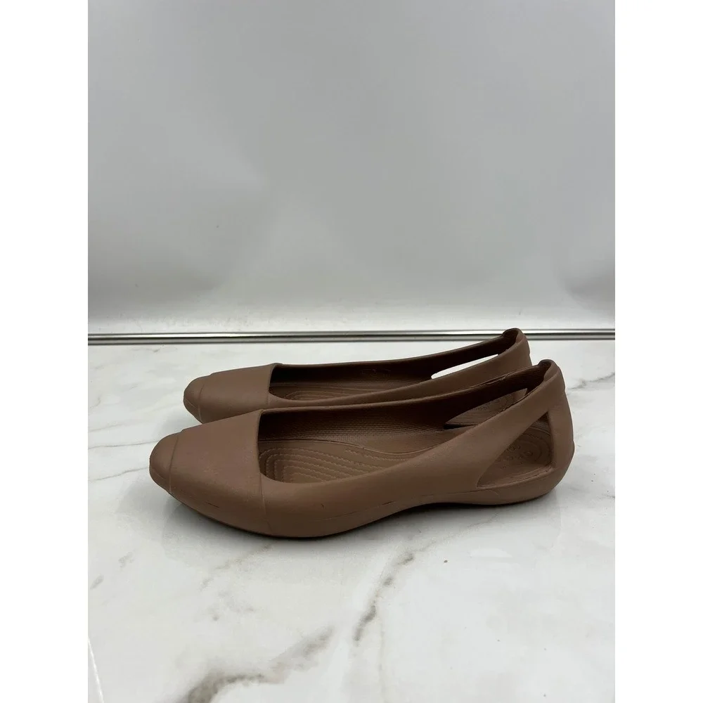 Crocs Sienna Flats Sz 9 Brown Tan Squared Toe Ballet Flats Women 202811 - Picture 2 of 12